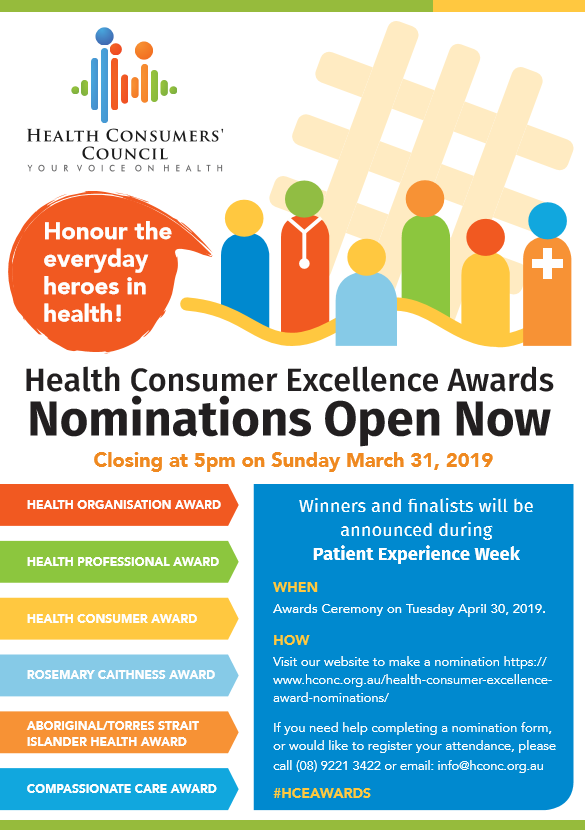 HCC Excellence Awards poster - Health Consumers' Council (WA)