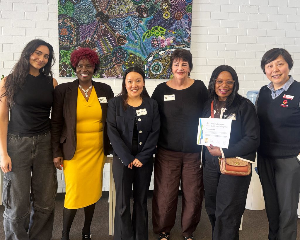 photo Left to right: Dr Casty Nyaga Hughes CPA: Executive President – OACWA, Aru: Edmond Rice Centre representing the Bhutanese community, Florence Singoyi: Mental Health Nurse – North Metropolitan Health Service and Nunu Chen: Coordinator at Chung Wah Community & Aged Care
